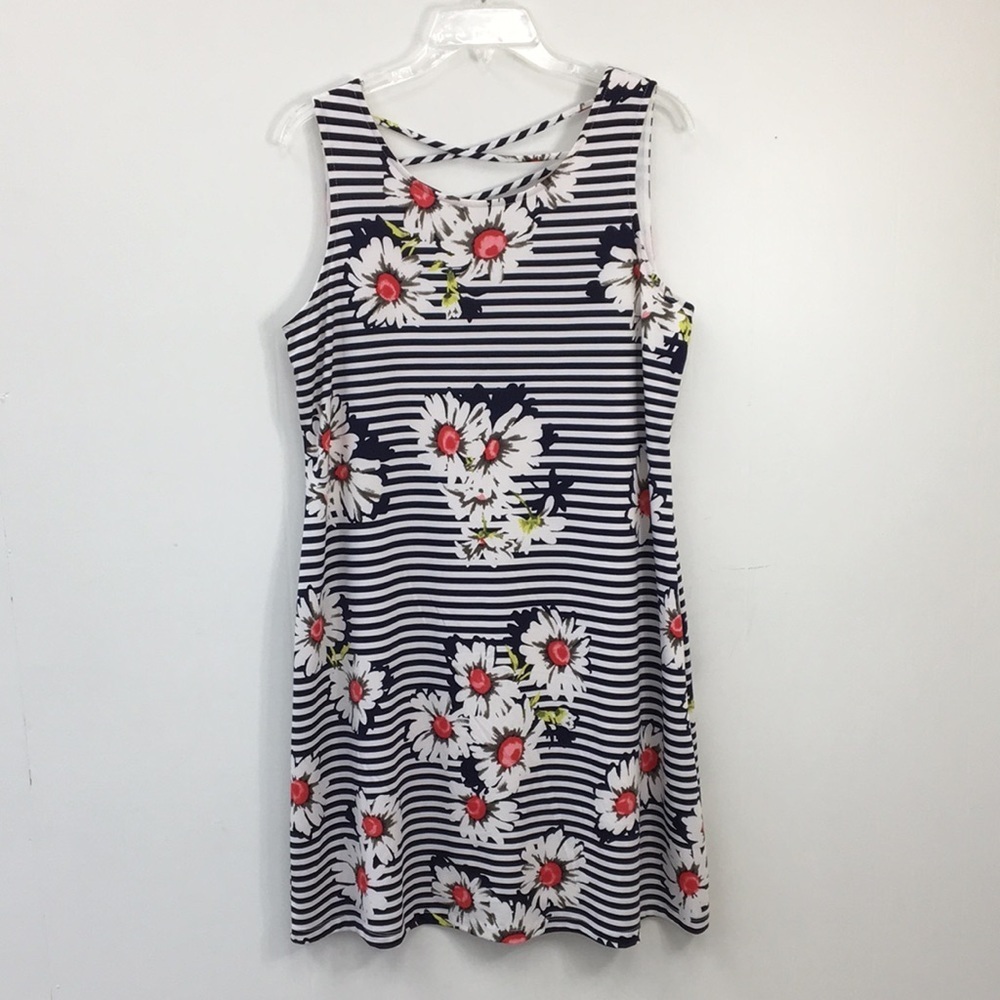 RN Studio by Ronnie Nicole Sleeves Floral Print Stripes Midi Dress Size L